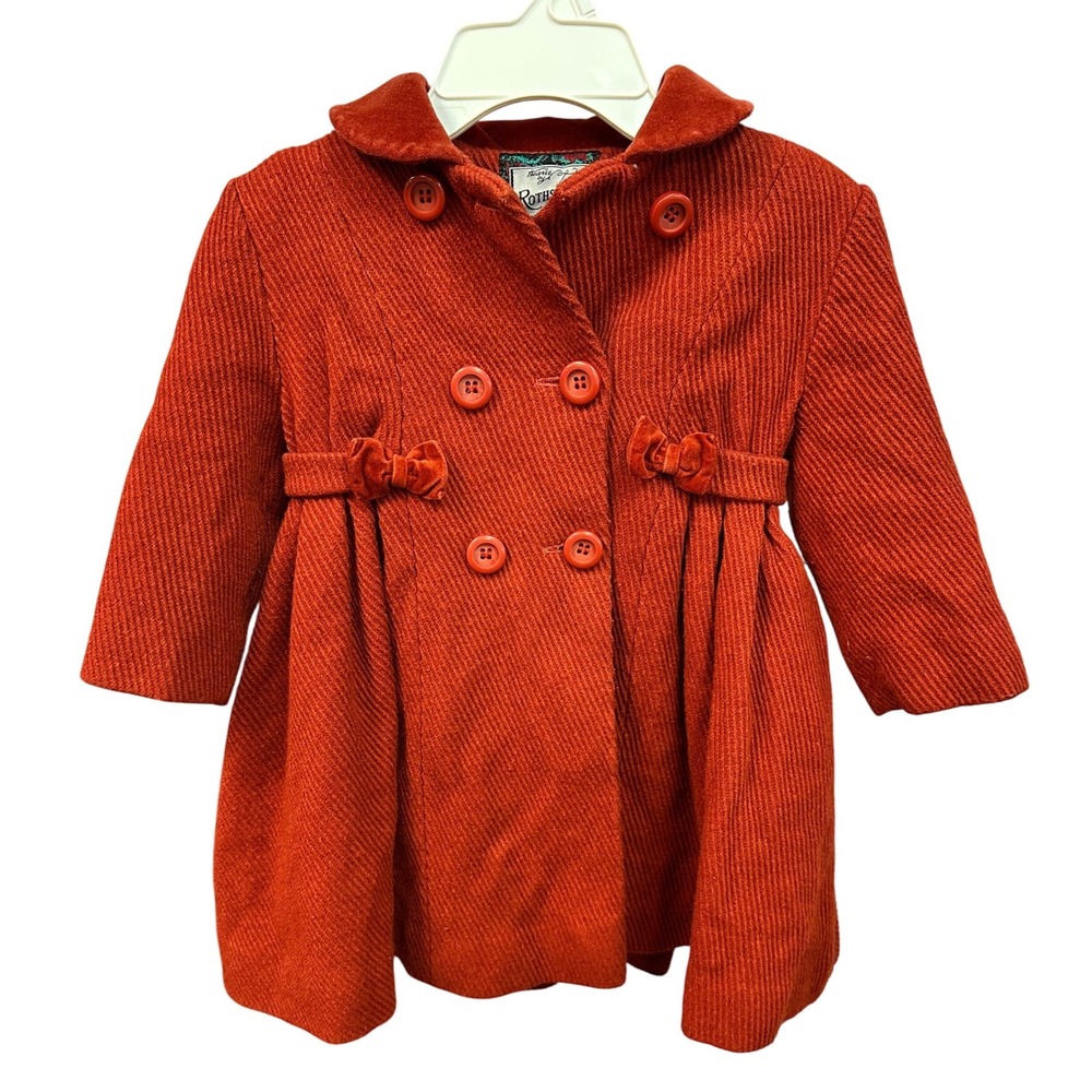 Rothschild Girls Orange Textured Double Breasted Coat with‎ Bows Size 3T